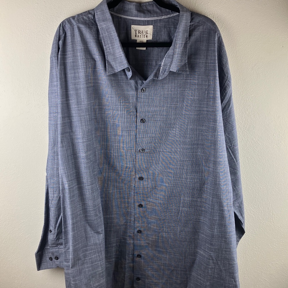 True Nation Men's 5XL Blue Grid Button-Up Shirt – 100% Cotton, Contrast Cuff